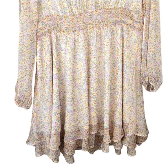 NEW Elodie Sheer Long Sleeve Ruffle Waist Mini Dress Sze XL Multi-color Floral - Picture 7 of 16
